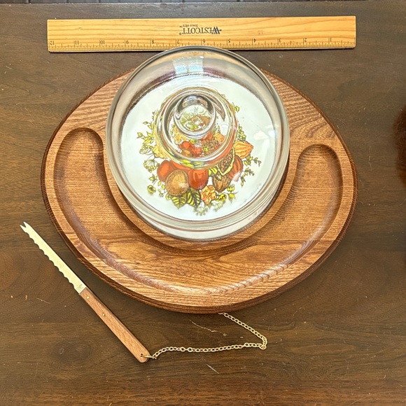 Vintage Cheese Board with Glass Dome and Teakwood Base- “Spice of Life” Pattern - Picture 5 of 5
